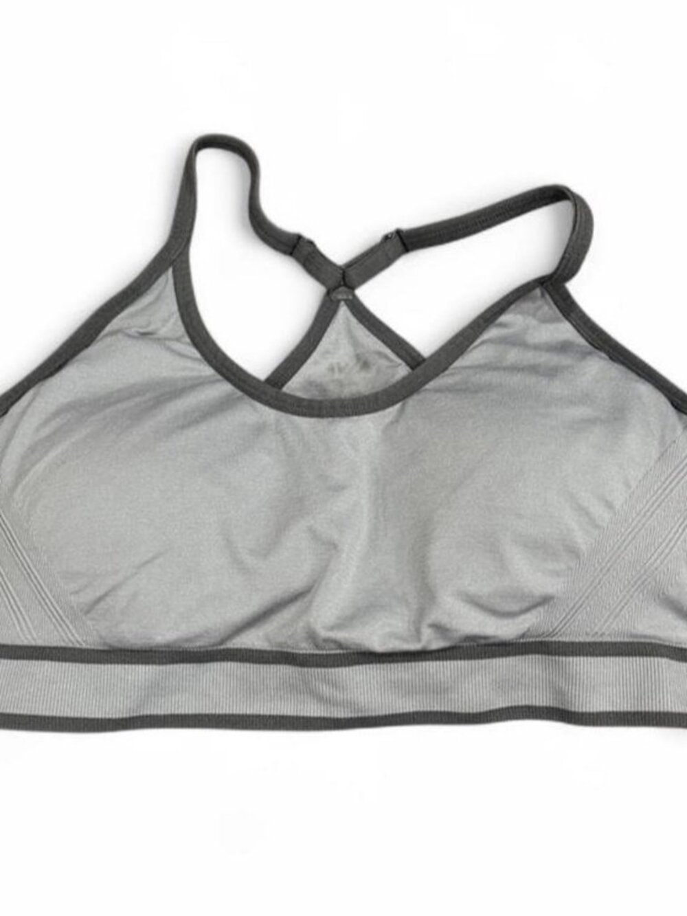 Avia Gray Sports Bra Black Trim Ribbed Texture Size M